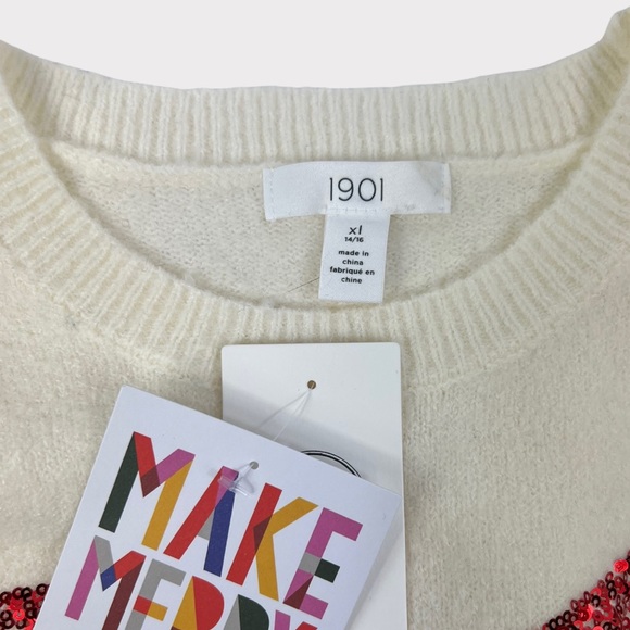 1901 Girls Sequin Heart Crewneck Sweater - Picture 2 of 5